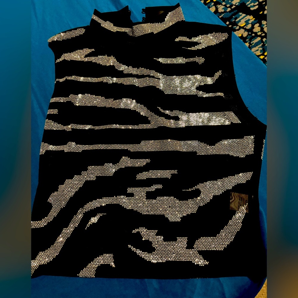 Bling mesh zebra print top